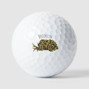 Leaf gilled sea slug cartoon illustration golf balls