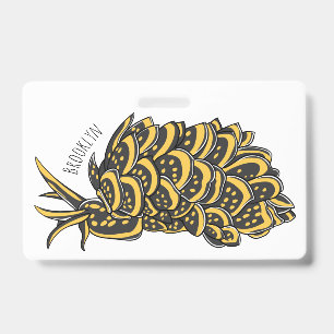 Leaf gilled sea slug cartoon illustration ID badge