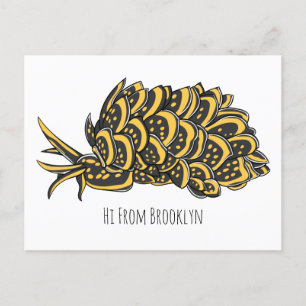 Leaf gilled sea slug cartoon illustration postcard