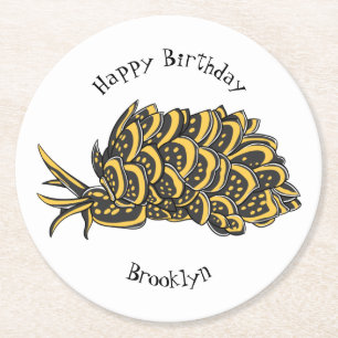 Leaf gilled sea slug cartoon illustration  round paper coaster