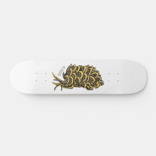 Leaf gilled sea slug cartoon illustration skateboard