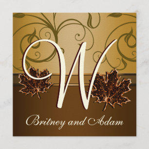 Leaf Gold Chocolate Brown Fall Wedding Invitations