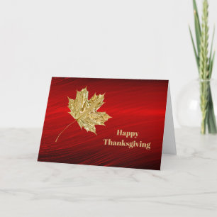 Leaf Gold Foil Red Graphic Thanksgiving Holiday Card