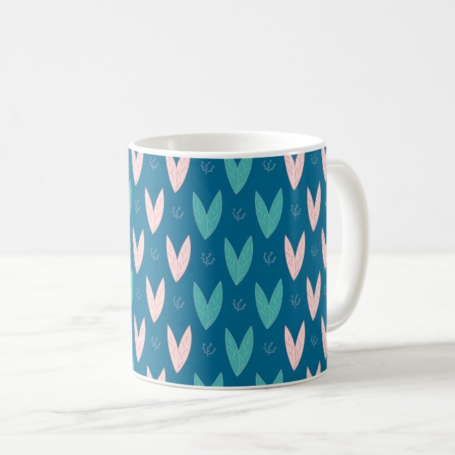 Leaf graphic pattern forming hearts coffee mug (Front Right)