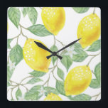 leaf-green-yellow-lemon-fruit square wall clock<br><div class="desc">leaf-green-yellow-lemon-fruit Square Wall Clock</div>