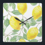 leaf-green-yellow-lemon-fruit square wall clock<br><div class="desc">leaf-green-yellow-lemon-fruit Square Wall Clock</div>