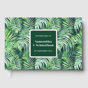 Leaf greenery real foil jungle print pattern guest book