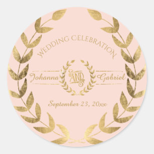 Leaf Greenery Wreath Pink Gold Wedding Celebration Classic Round Sticker