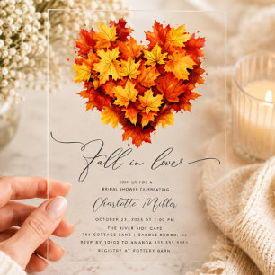 Leaf Heart Fall In Love Bridal Shower Acrylic Invitations