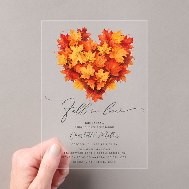 Leaf Heart Fall In Love Bridal Shower Acrylic Invitations (Insitu (Handheld))