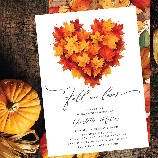 Leaf Heart Fall In Love Bridal Shower Invitation (Creator Uploaded)