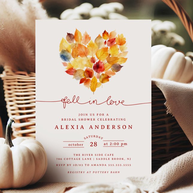 Leaf Heart Fall in Love  Bridal Shower Invitation (Creator Uploaded)