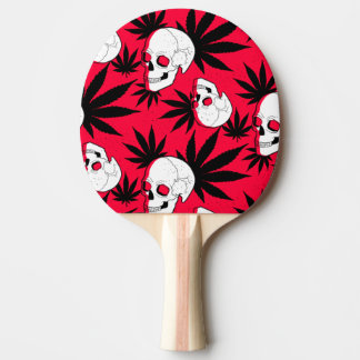Leaf Herbal Plant and Skulls on Red Ping Pong Paddle