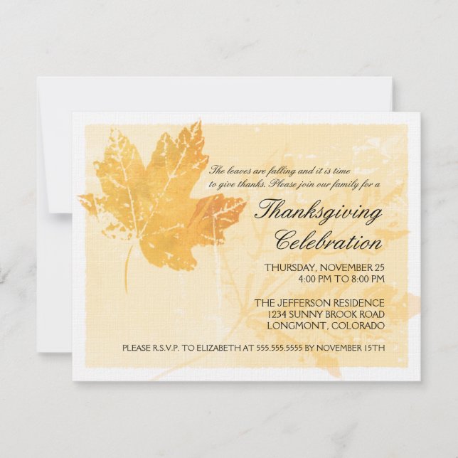Leaf Imprint Thanksgiving Celebration Invitations (Front)