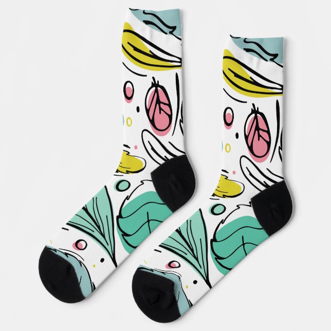 Leaf ink art pattern l Modern colourful White Socks (Left)