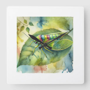 Leaf Insect Harmony 210824AREF112 - Watercolor Square Wall Clock
