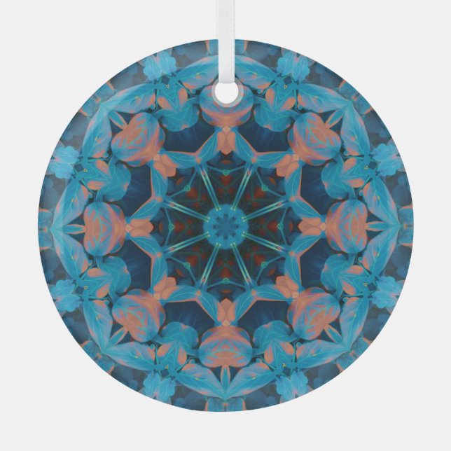 Leaf Kaleidoscope Star in Blue and Orange Glass Tree Decoration (Front)
