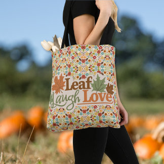 Leaf Laugh Love Watercolor falling leaves Tote Bag
