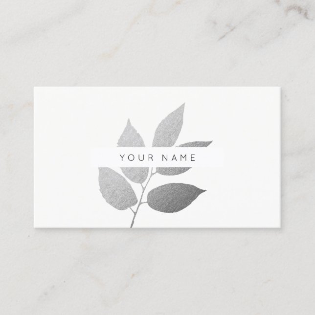 Leaf Laurel Eco  Botanic Silver Gray White Business Card (Front)