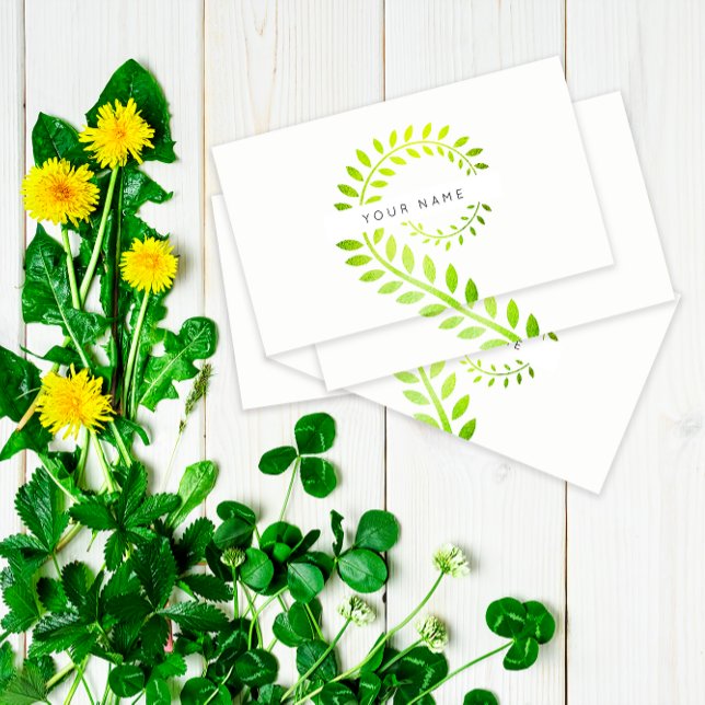 Leaf Laurel Fern Botanic Green Serpentine White Business Card (Leaf Laurel Fern Botanic Green Serpentine White Business Card)