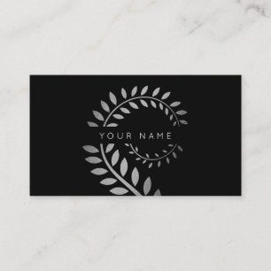 Leaf Laurel Fern Botanic Silver Serpentine Black Business Card