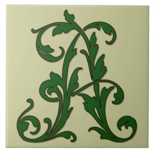 Leaf Letter A in Green Monogram Tile
