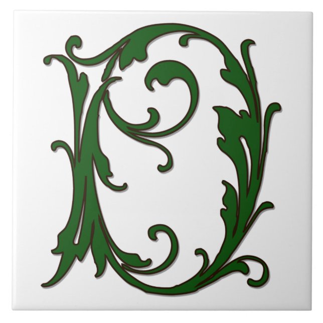 Leaf Letter D in Green Monogram Tile (Front)