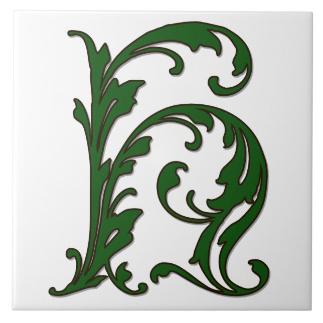Leaf Letter H in Green Monogram Tile (Front)