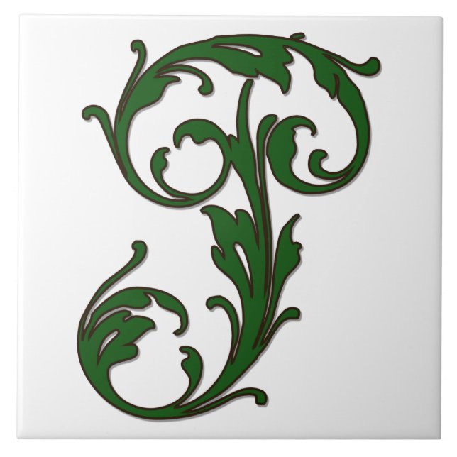 Leaf Letter P in Green Monogram Tile (Front)