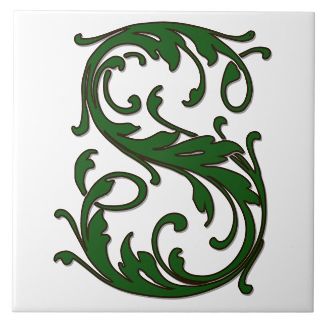 Leaf Letter S in Green Monogram Tile (Front)