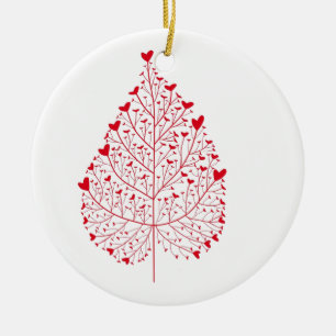 Leaf Of Hearts Ceramic Tree Decoration