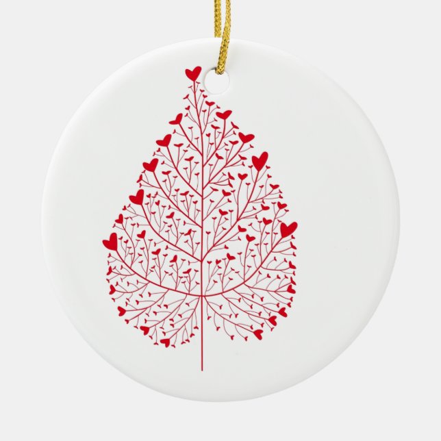 Leaf Of Hearts Ceramic Tree Decoration (Front)