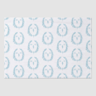 Leaf oval monogram drawing blue aqua white wedding tissue paper