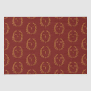 Leaf oval monogram drawing dark red gold wedding tissue paper