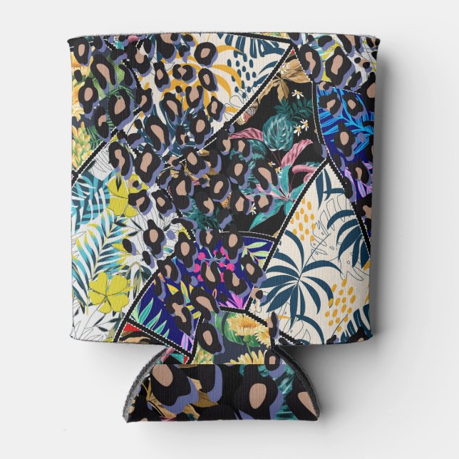 Leaf Patchwork, Tropical Background Can Cooler (Front)