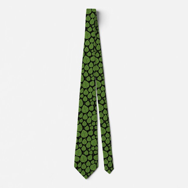 Leaf Pattern 02 - Avocado Green on Black Tie (Front)