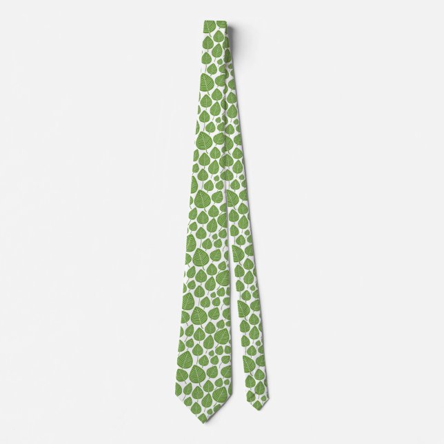 Leaf Pattern 02 - Avocado Green on White Tie (Front)
