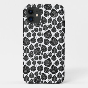 Leaf Pattern 02 - Black on White iPhone 11 Case