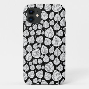 Leaf Pattern 02 - White on Black iPhone 11 Case