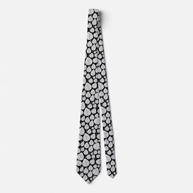 Leaf Pattern 02 - White on Black Tie (Front)