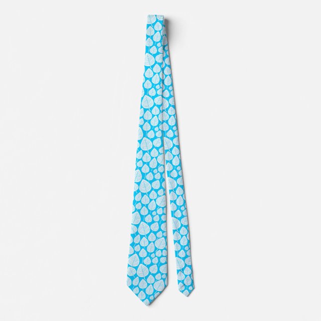 Leaf Pattern 02 - White on Sky Blue Tie (Front)