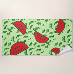 Leaf pattern and Watermelons Beach Towel