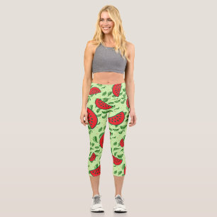 Leaf pattern and Watermelons Capri Leggings