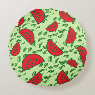 Leaf pattern and Watermelons Round Cushion