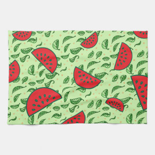 Leaf pattern and Watermelons Tea Towel