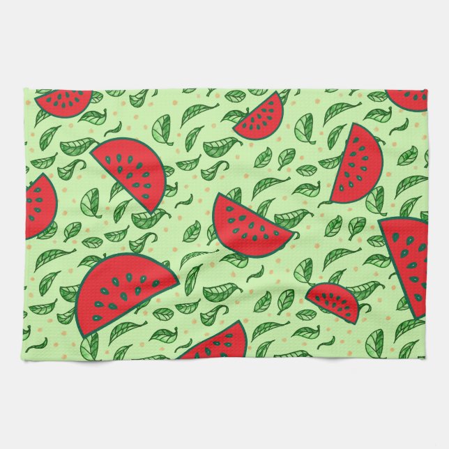 Leaf pattern and Watermelons Tea Towel (Horizontal)