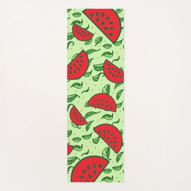 Leaf pattern and Watermelons Yoga Mat (Front)