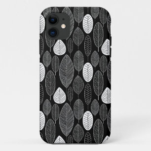 Leaf Pattern - Black on White iPhone 11 Case