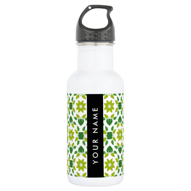 Leaf Pattern, Green Leaves, Your Name 532 Ml Water Bottle (Front)