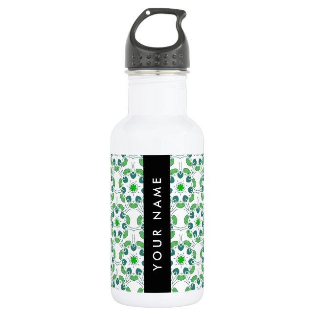 Leaf Pattern, Green Leaves, Your Name 532 Ml Water Bottle (Front)